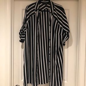 Black and White Striped Button up Tunic